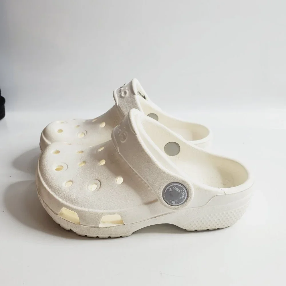 Crocs‎ Boy's White Classic Breathe Adjustable Slip On Casual Clogs Size 8